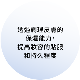 透過調理皮膚的保濕能力，提高妝容的貼服和持久程度